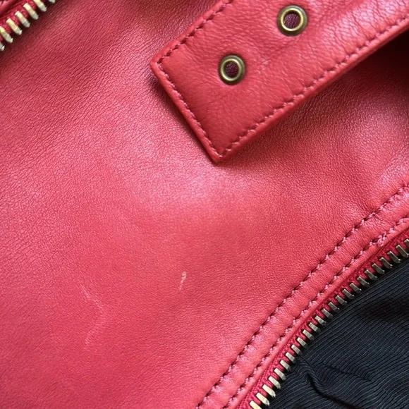 Balmain Red Leather Moto Jacket